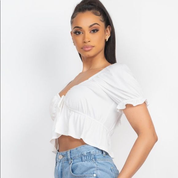 Open Front Puff Sleeve Top - Picture 2 of 5